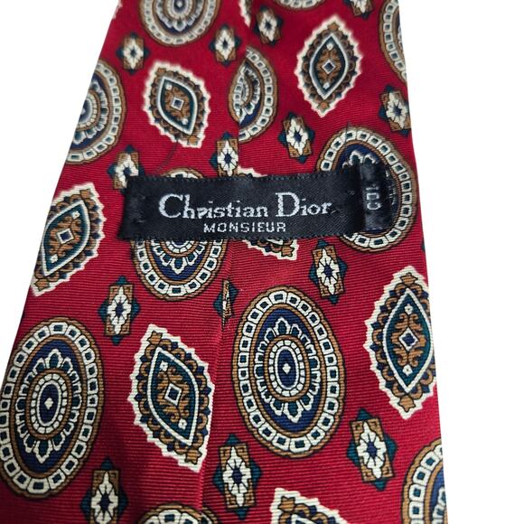 Christian Dior Burgundy Paisley Print Tie Made in USA # 890 - Picture 2 of 4